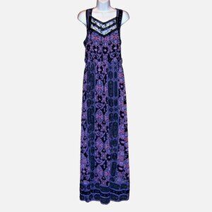 Free People Sleeveless Boho Maxi Dress with Lace V-Neck Size 6
